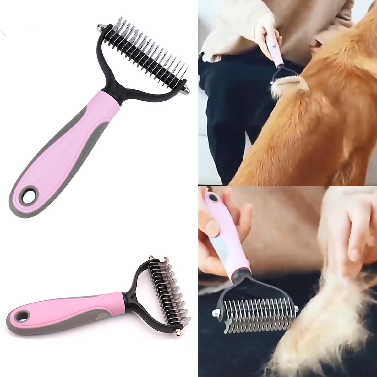 7 PCS Dog Brush Dog Grooming Kits,Dog Shedding Brush,Self-Cleaning Brush with Nail Clipper, Flea Comb and Shampoo Bath Brush - Image 3