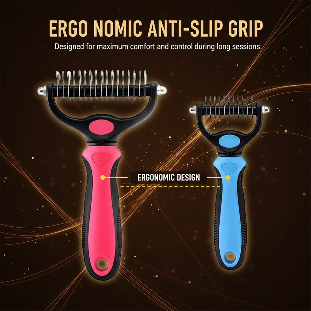 Dematting Comb for Dogs & Cats – Undercoat Rake for Long Hair, Deshedding Brush Removes Tangles & Loose Fur, Grooming Tool for Thick Coats (Blue) - Image 3