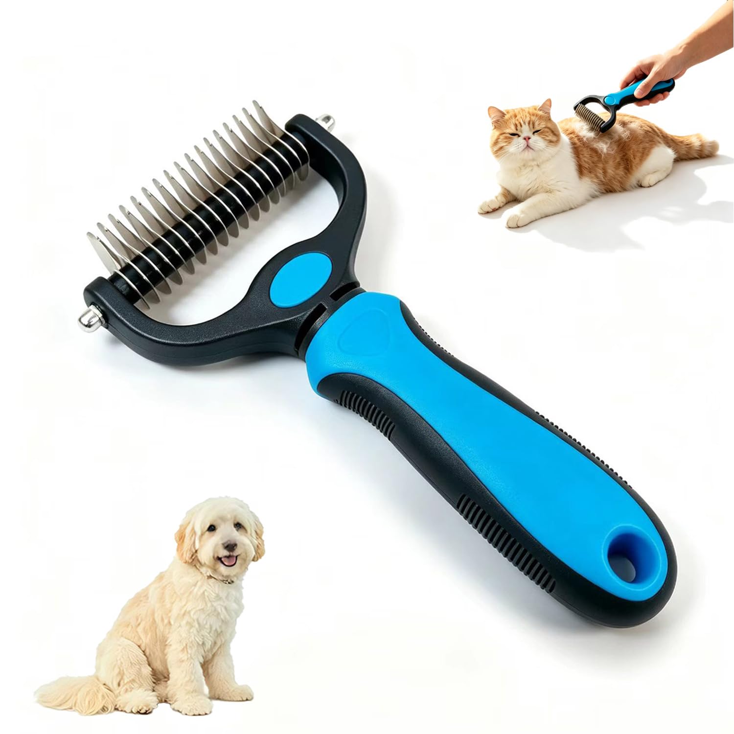 Pet Dematting Comb & Undercoat Rake for Dogs and Cats