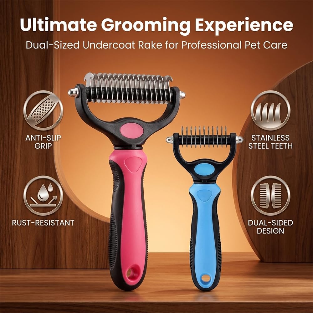 Dematting Comb for Dogs & Cats – Undercoat Rake for Long Hair, Deshedding Brush Removes Tangles & Loose Fur, Grooming Tool for Thick Coats (Blue) - Image 2
