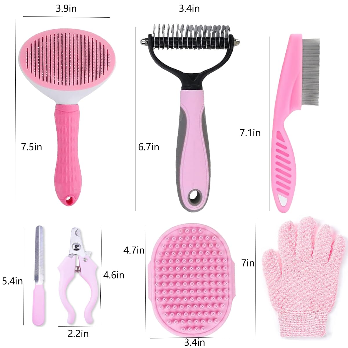 7 PCS Dog Brush Dog Grooming Kits,Dog Shedding Brush,Self-Cleaning Brush with Nail Clipper, Flea Comb and Shampoo Bath Brush - Image 2