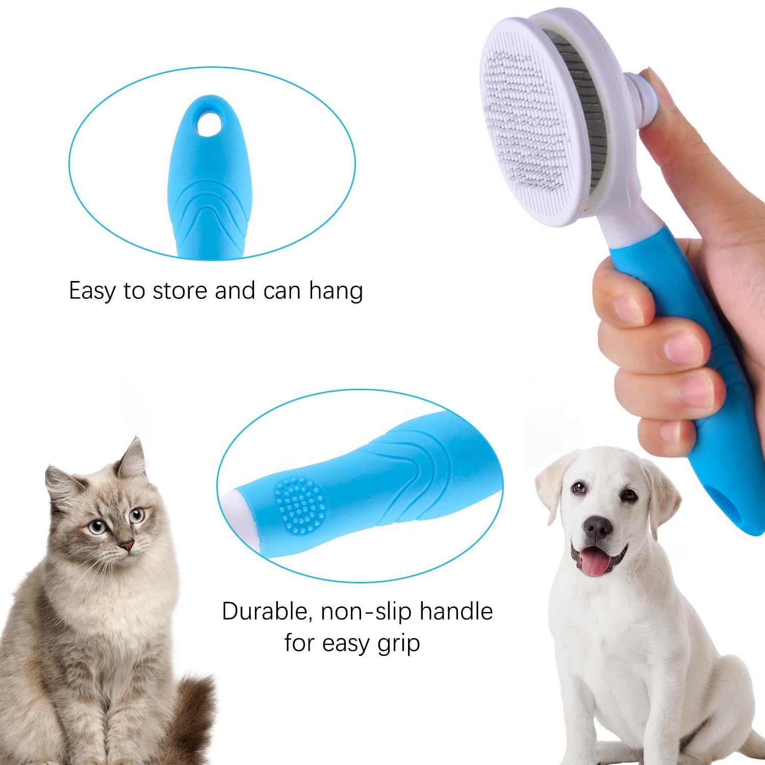 Self-Cleaning Slicker Brush for Cats & Dogs – Blue (Upgraded) - Image 5