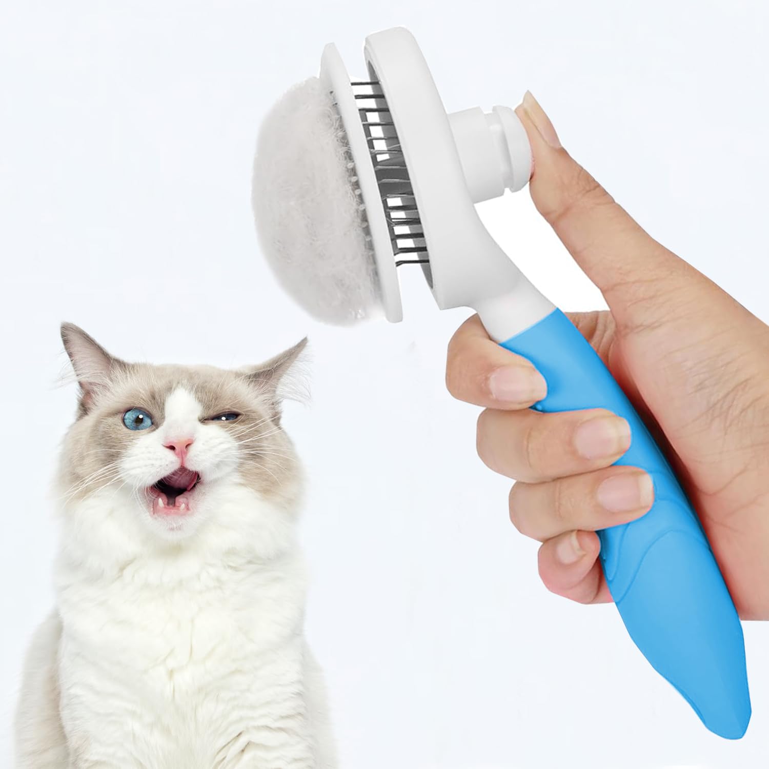 Self-Cleaning Slicker Brush for Cats & Dogs – Blue (Upgraded) - Image 2