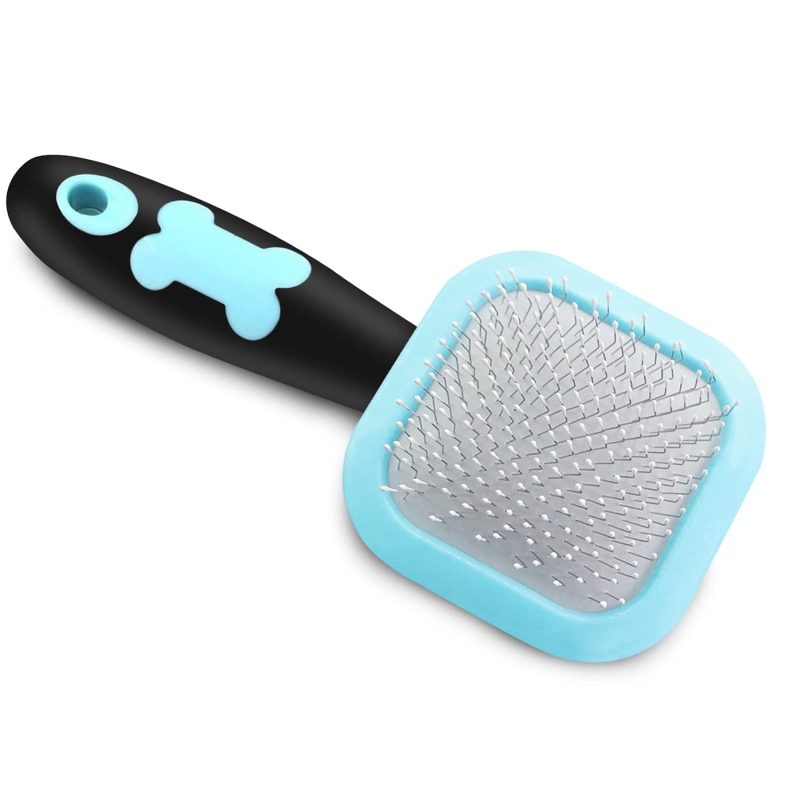 Slicker Brush – Gentle Pin Brush for Shedding, Small Dogs, Puppies, Cats, One Size, Blue