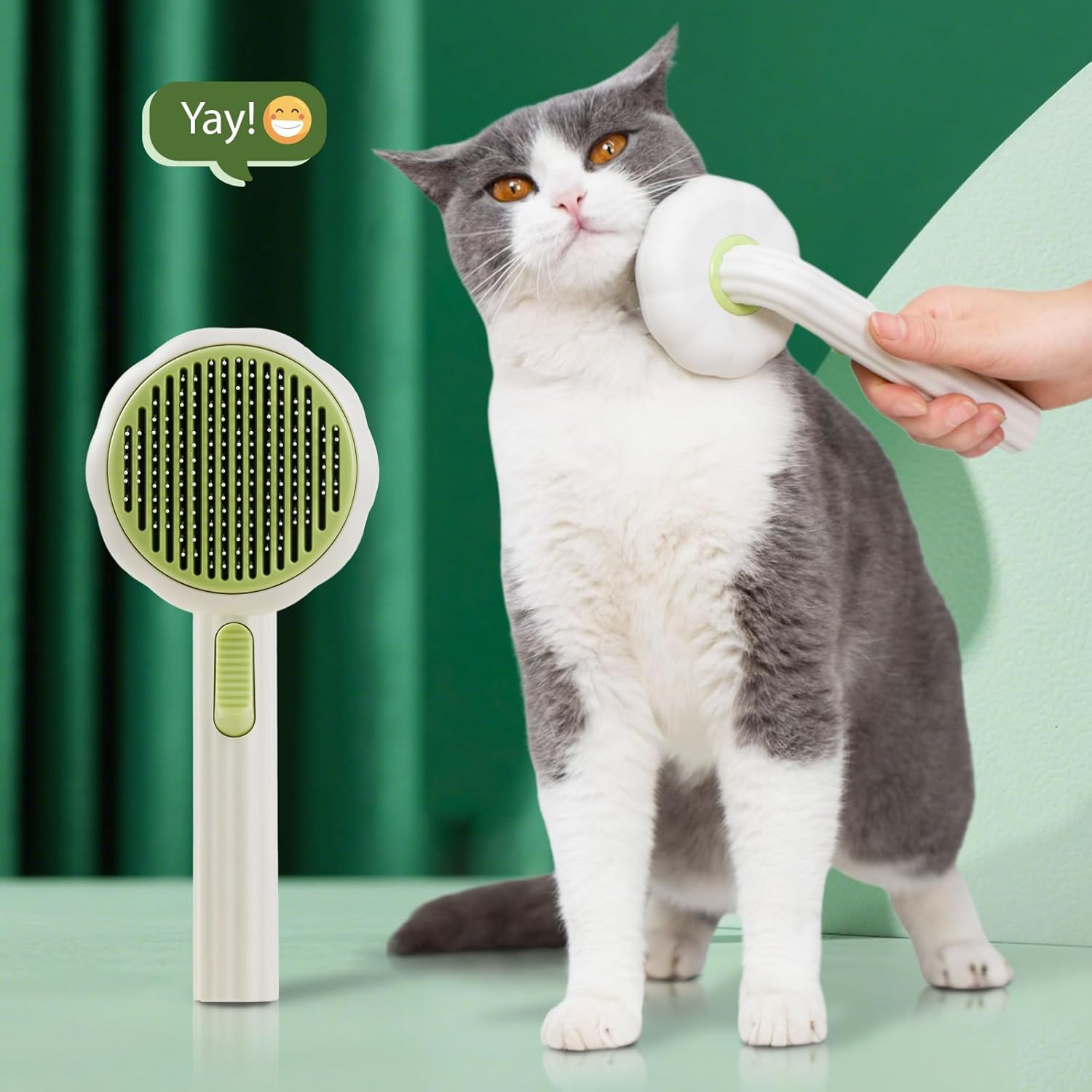 Cat & Dog Deshedding Brush with Release Button, Self-Cleaning Pet Comb - Image 2