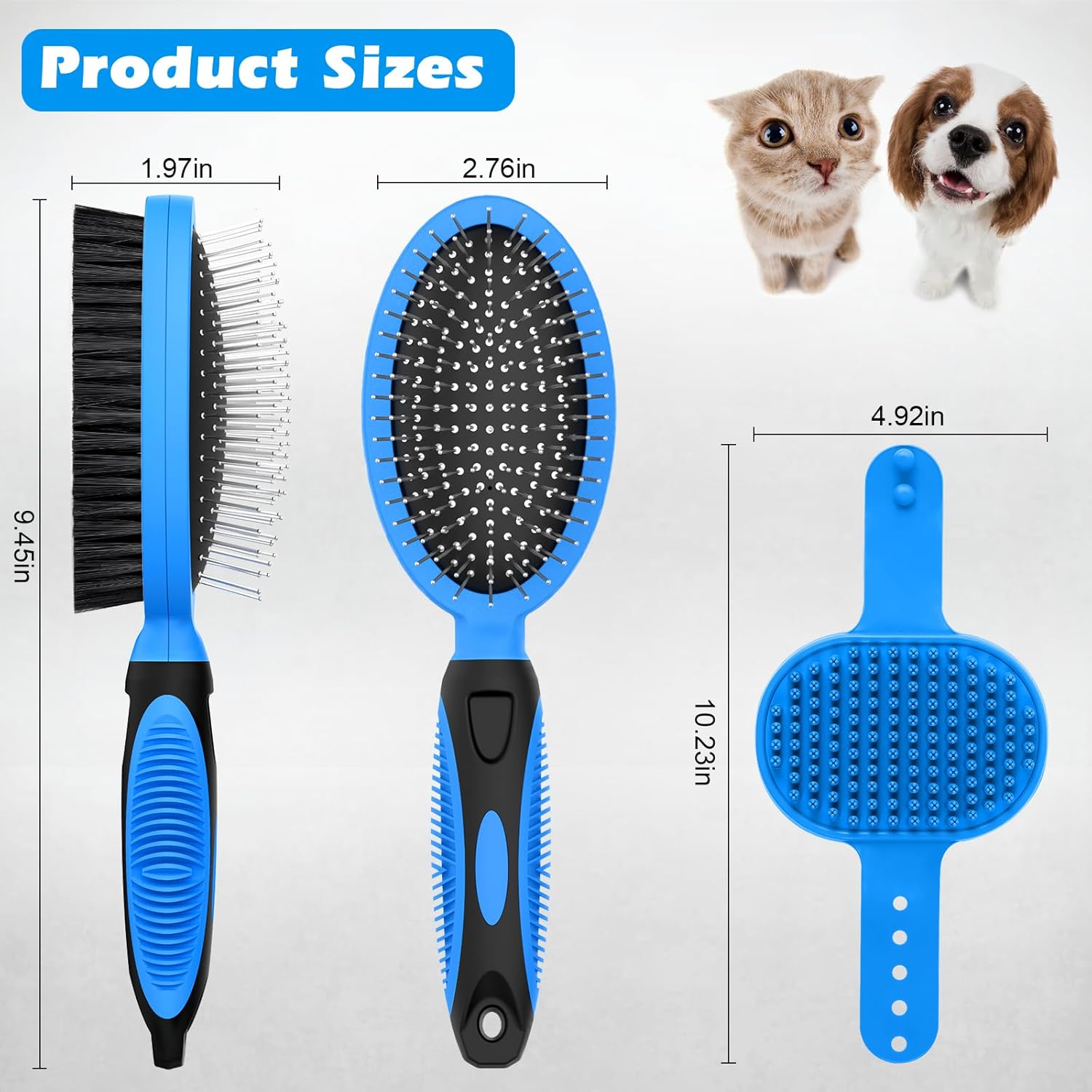 2PCS Pet Grooming Brush - Double-Sided for Shedding, Bathing, and Deshedding (Blue) - Image 3