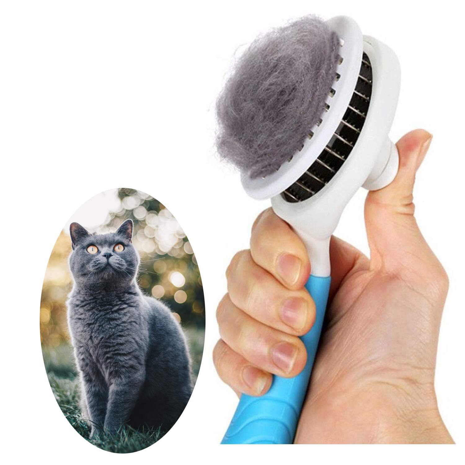 Self-Cleaning Slicker Brush for Cats & Dogs – Blue (Upgraded)