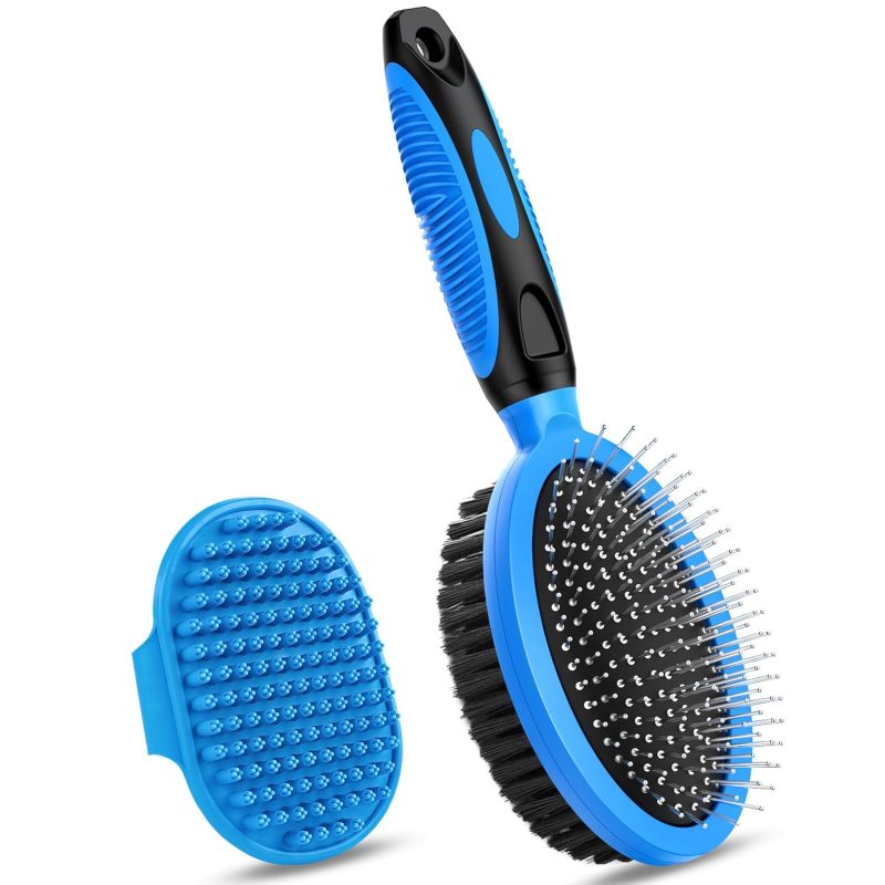 2PCS Pet Grooming Brush - Double-Sided for Shedding, Bathing, and Deshedding (Blue)