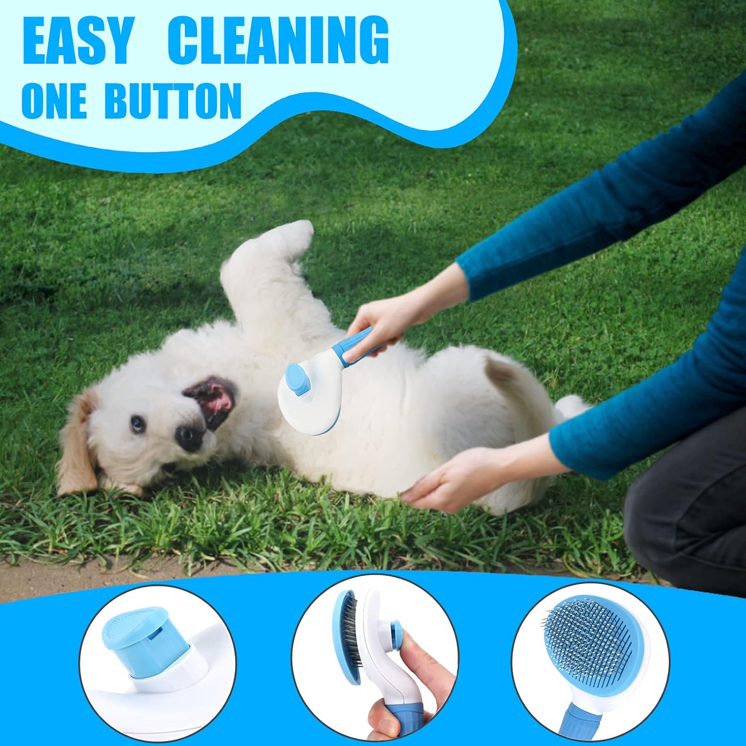Dog Brush Grooming Kit 5PCS - Shedding, Flea Comb & Slicker Brush Set, Blue for Home or Travel - Image 2