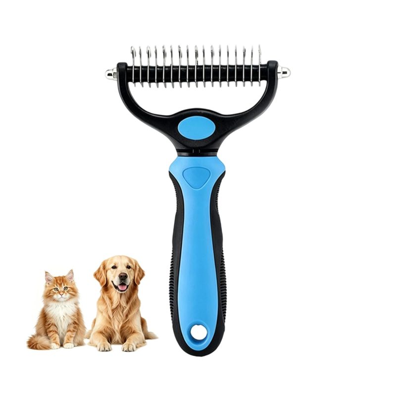 Dematting Comb for Dogs & Cats – Undercoat Rake for Long Hair, Deshedding Brush Removes Tangles & Loose Fur, Grooming Tool for Thick Coats (Blue)