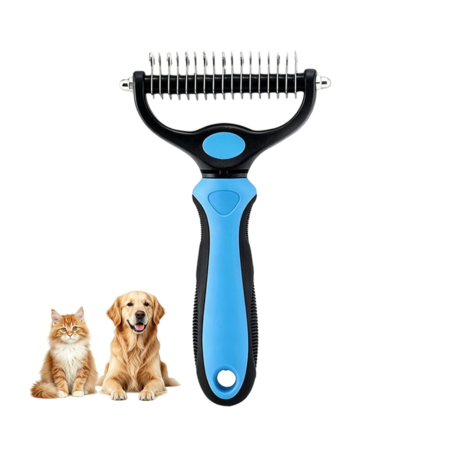 Dematting Comb for Dogs & Cats – Undercoat Rake for Long Hair, Deshedding Brush Removes Tangles & Loose Fur, Grooming Tool for Thick Coats (Blue)