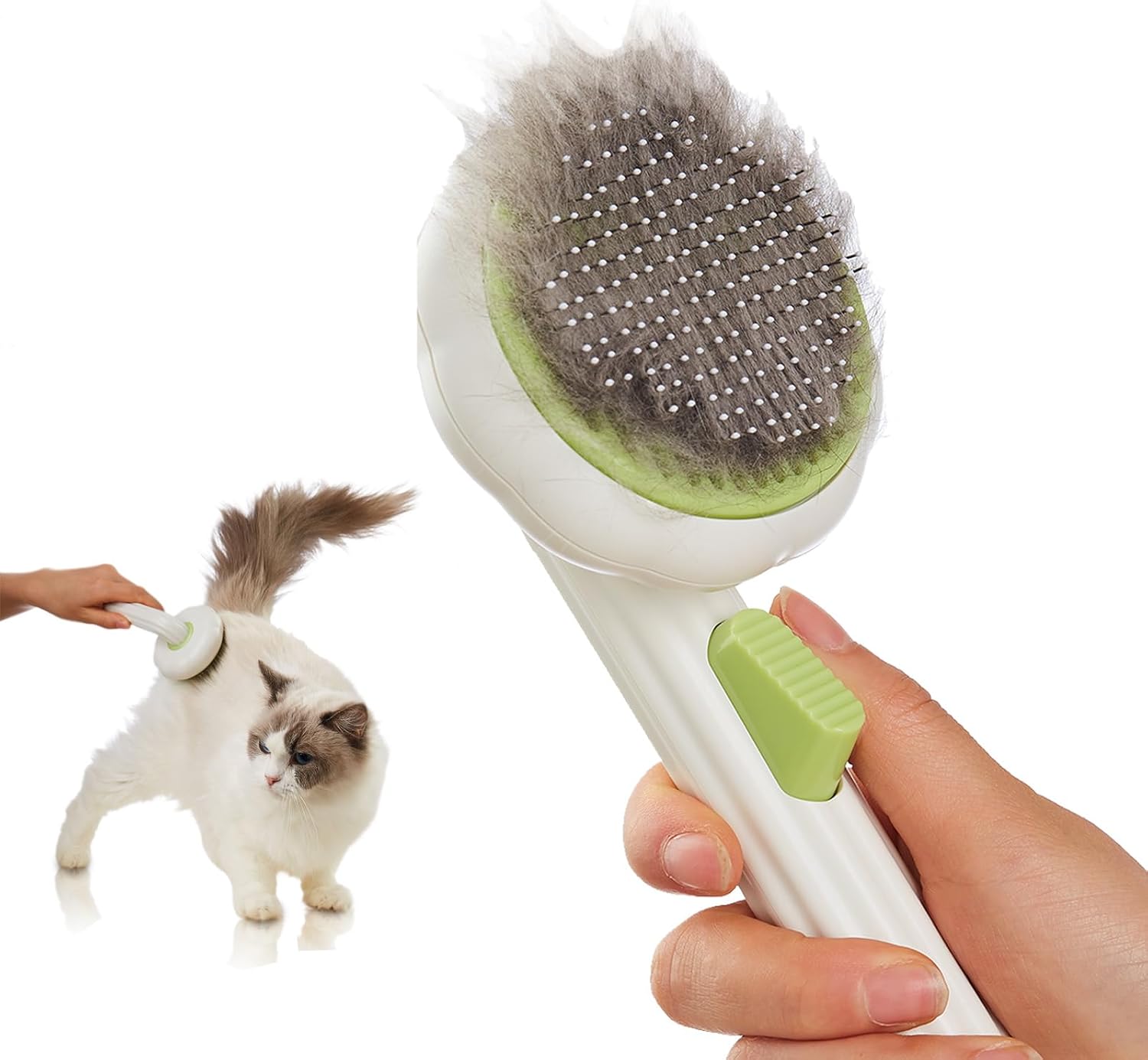 Cat & Dog Deshedding Brush with Release Button, Self-Cleaning Pet Comb