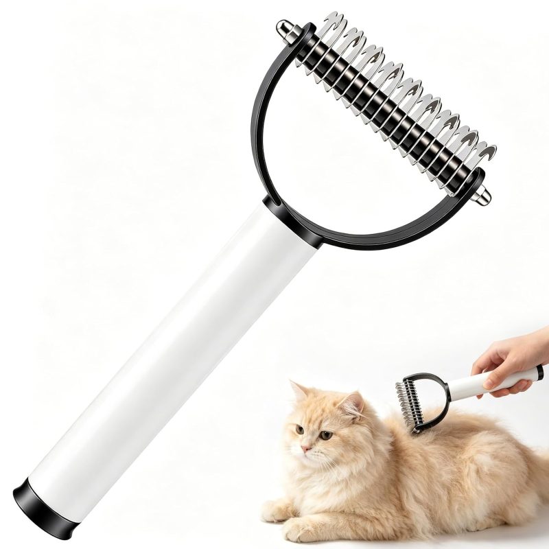 Dematting Comb for Dogs & Cats, Undercoat Rake Deshedding Brush for Long Hair Pets, Removes Loose Fur and Tangles