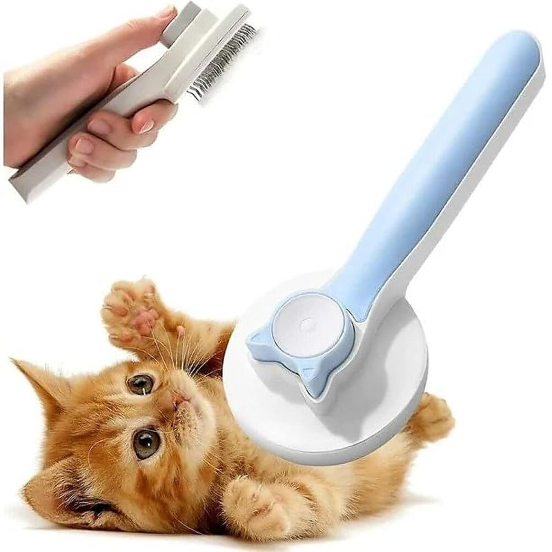 Self-Cleaning Slicker Brush for Dogs, Cats & Bunnies – Removes Loose Undercoat, Blue