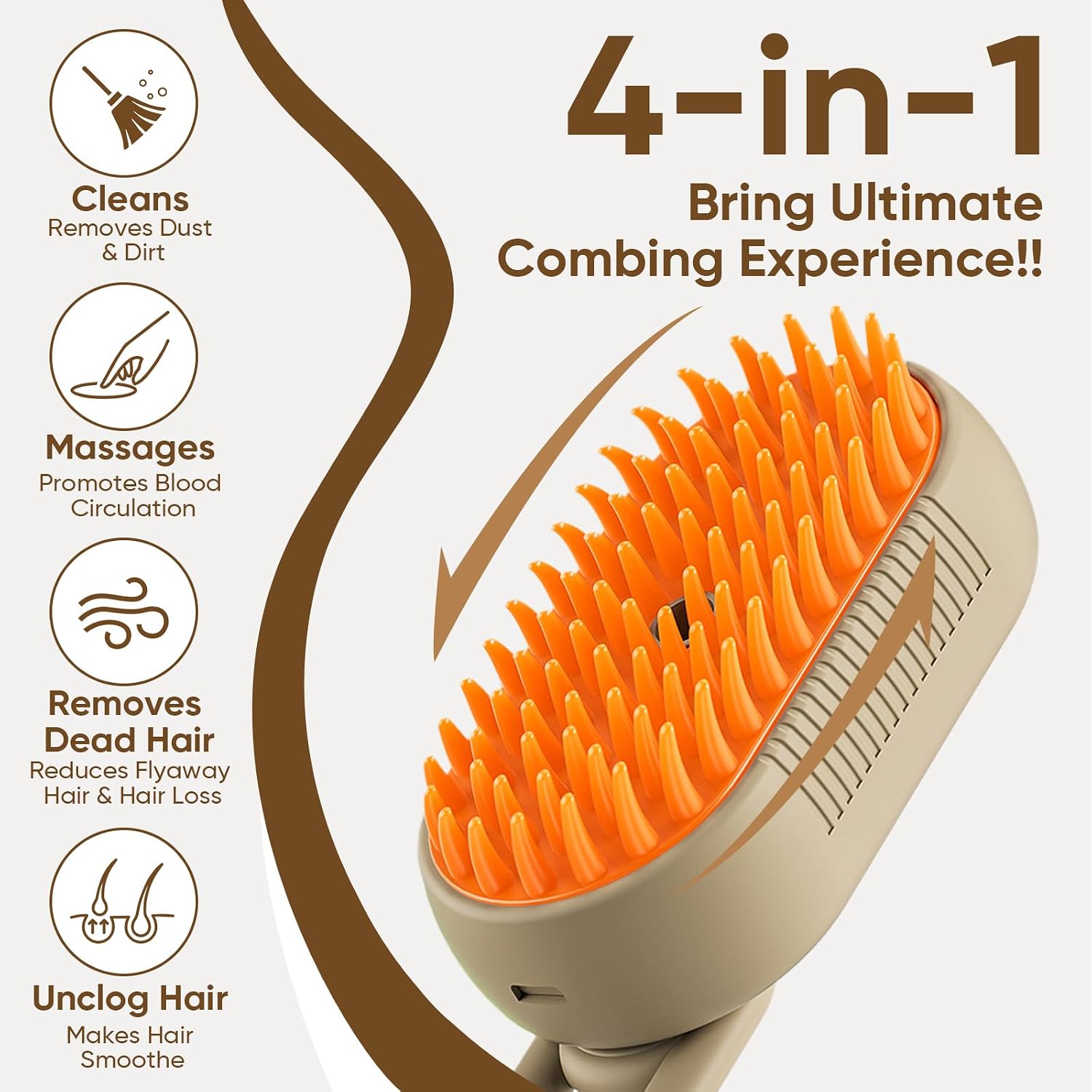 4-in-1 Cat Steam Brush, Khaki | Self-Cleaning Comb, For Long and Short Hair Cats and Dogs, Hair Removal, Vibrating Message, Grooming & Relaxation - Image 2