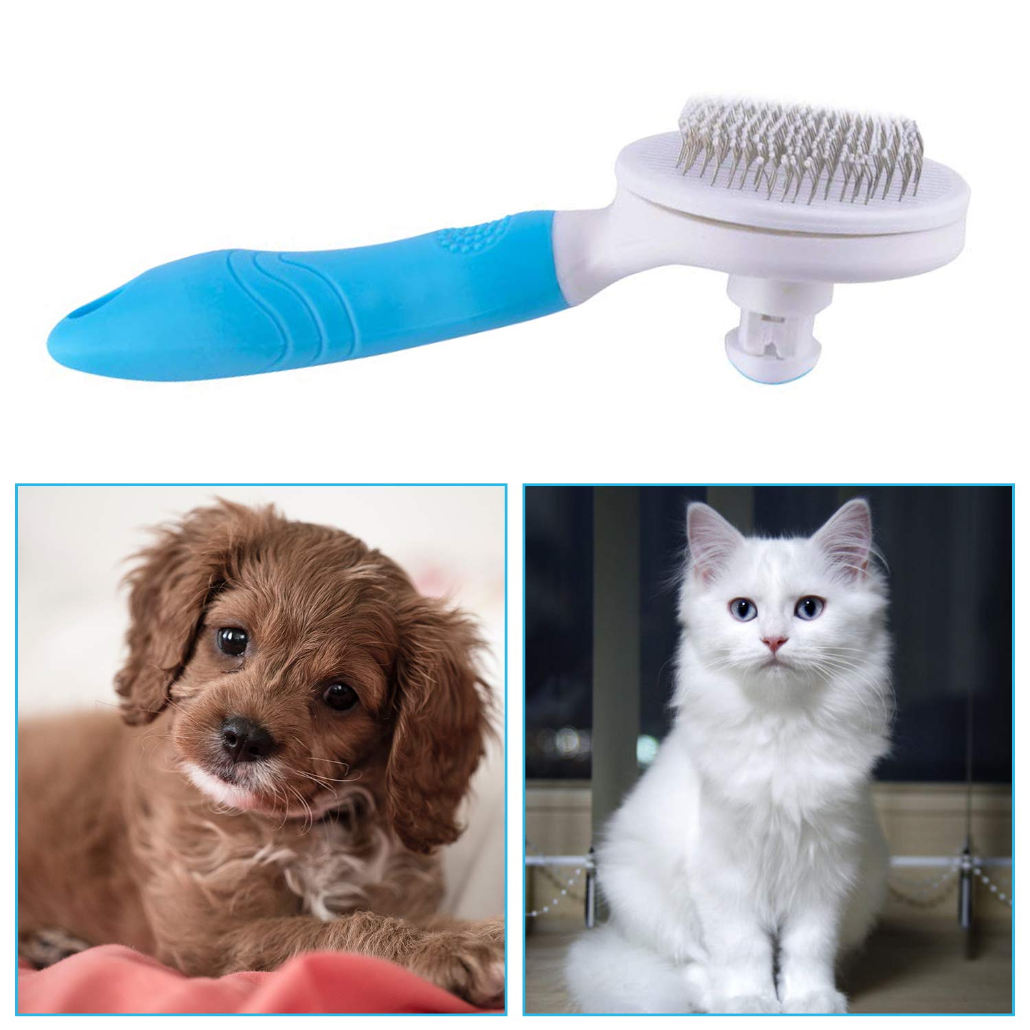 Self-Cleaning Slicker Brush for Cats & Dogs – Blue (Upgraded) - Image 6