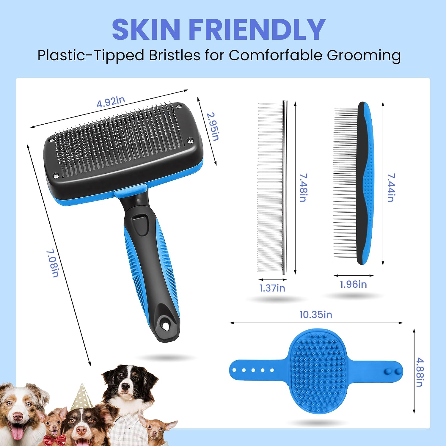 5-in-1 Self-Cleaning Pet Deshedding Brush for Dogs & Cats, Blue - Image 2