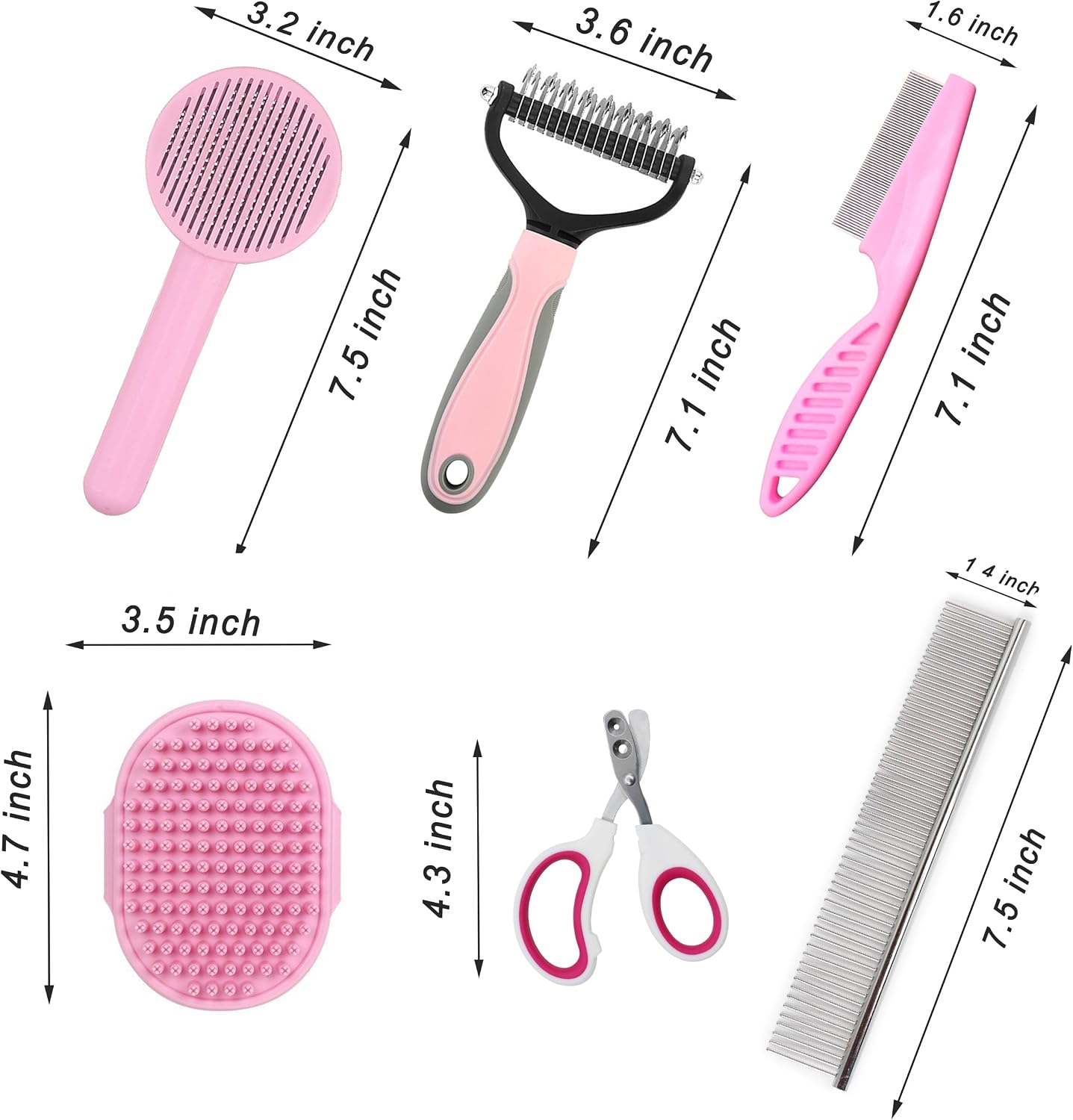 Cat Grooming Brush Kit 6 Tools – Deshedding, Dematting & Self-Cleaning Slicker Brush for Cats & Kittens (Pink) - Image 4
