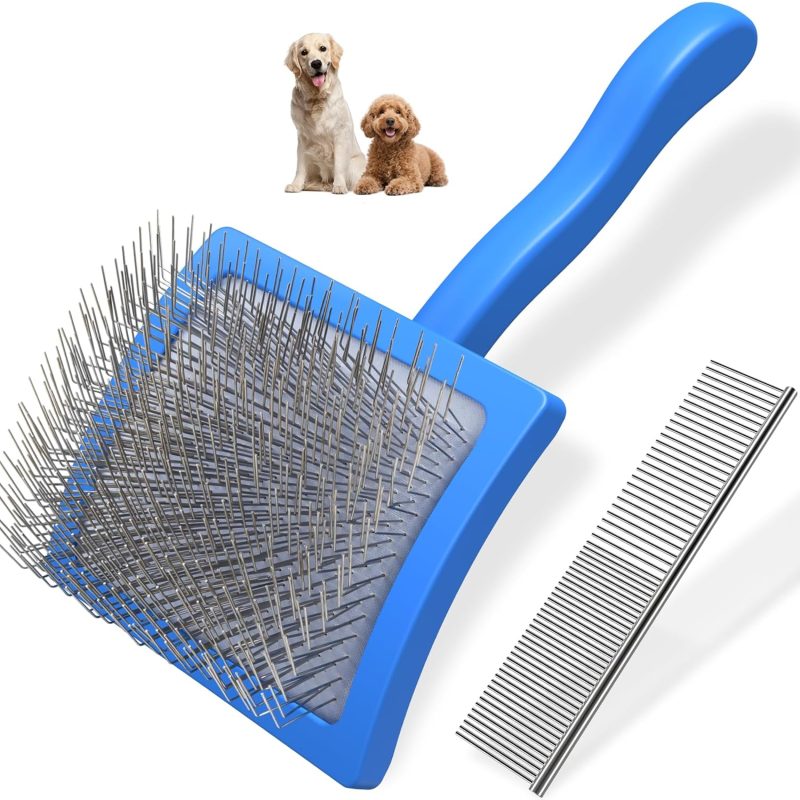 2-Piece Slicker Brush & Pet Comb for Dogs, Large, Blue